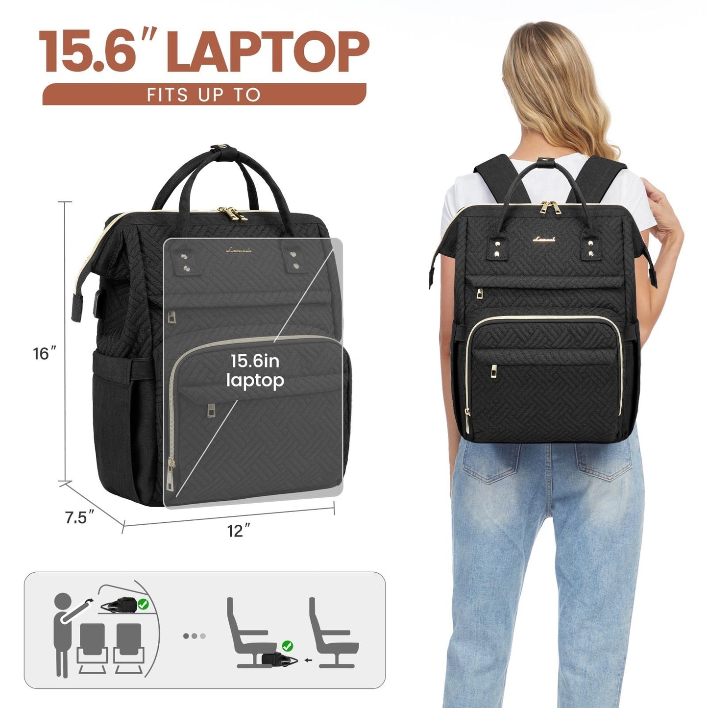 Stylish 15.6" Laptop Backpack for Women   Waterproof Travel Bag with USB Port, I4