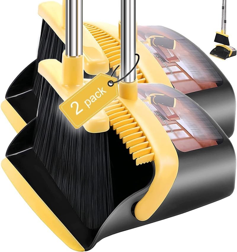 2-Pack Broom and Dustpan Set, 52" Long Handle, Self-Cleaning Teeth, Indoor/Outdo1