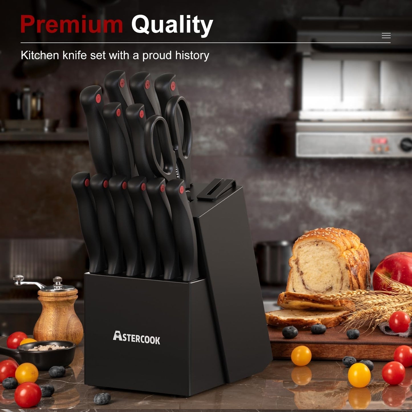 15 Piece Kitchen Knife Set with Block & Sharpener   Stainless Steel, Dishwasher4