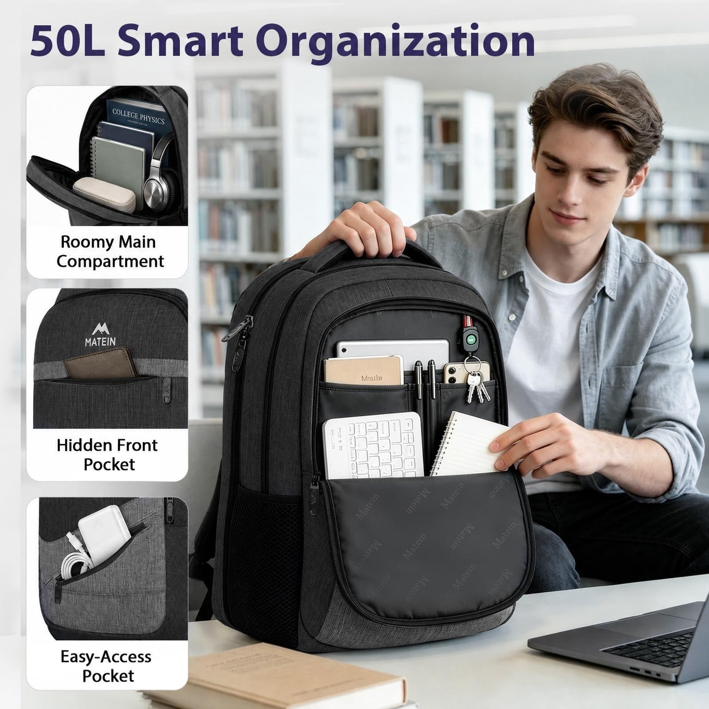 Extra Large 50L Travel Laptop Backpack, Water Resistant Work Bag, Durable & Styl6