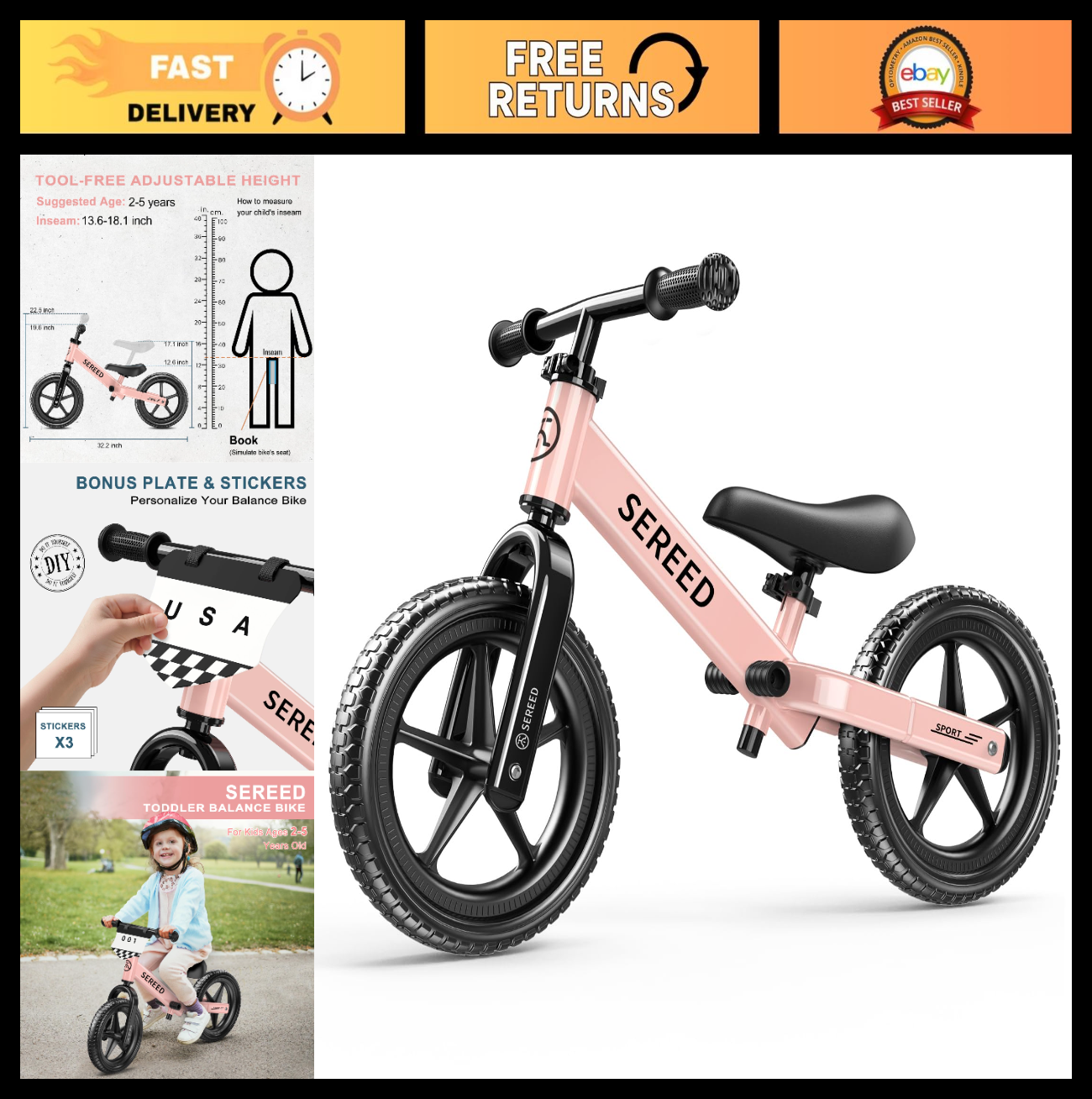 Toddler Balance Bike for 2 5 Years, No Pedal Kids Toy, Adjustable Height, Gift f0
