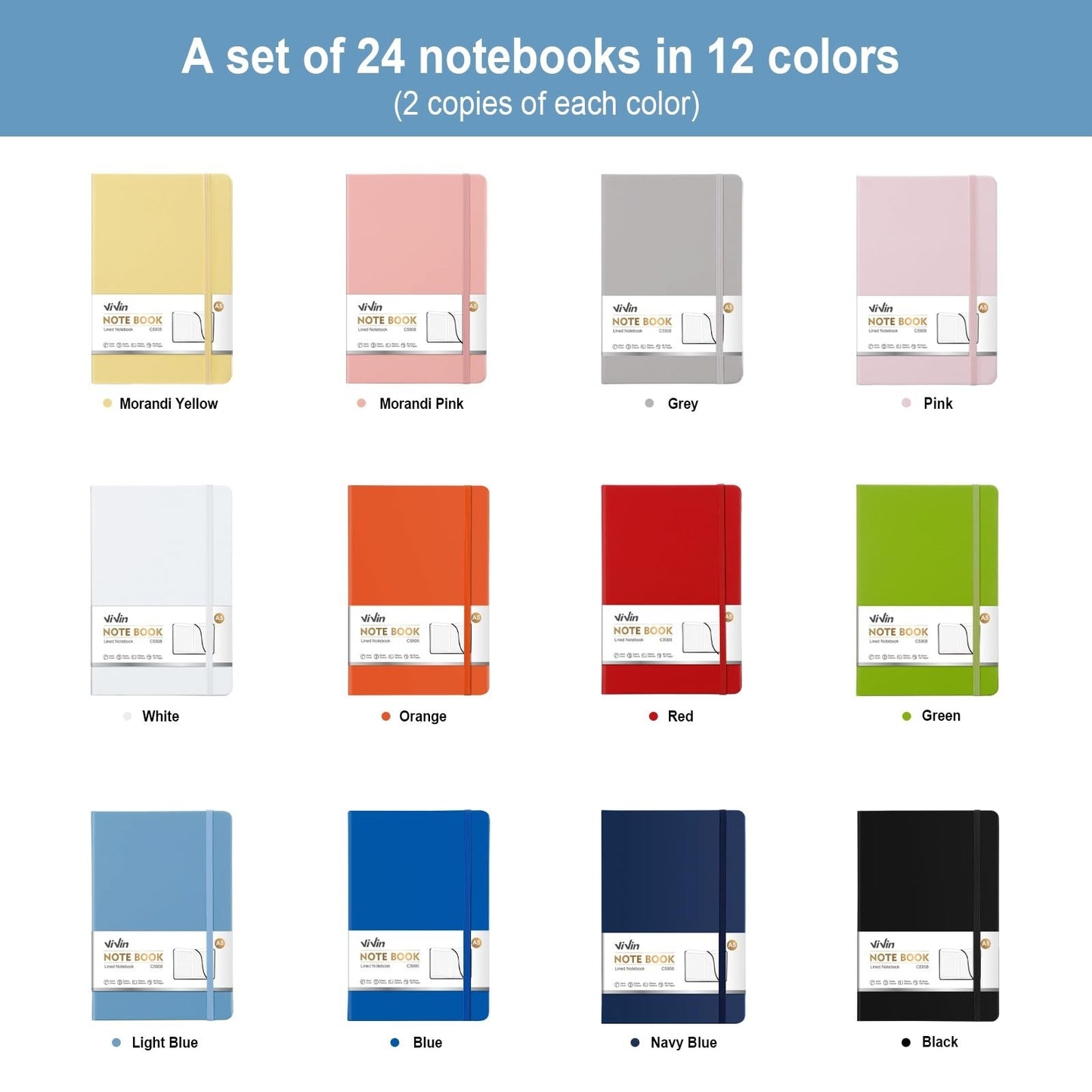24 Pack A5 Hardcover Notebooks, 192 Pages College Ruled, Waterproof, Lay-Flat Cl4