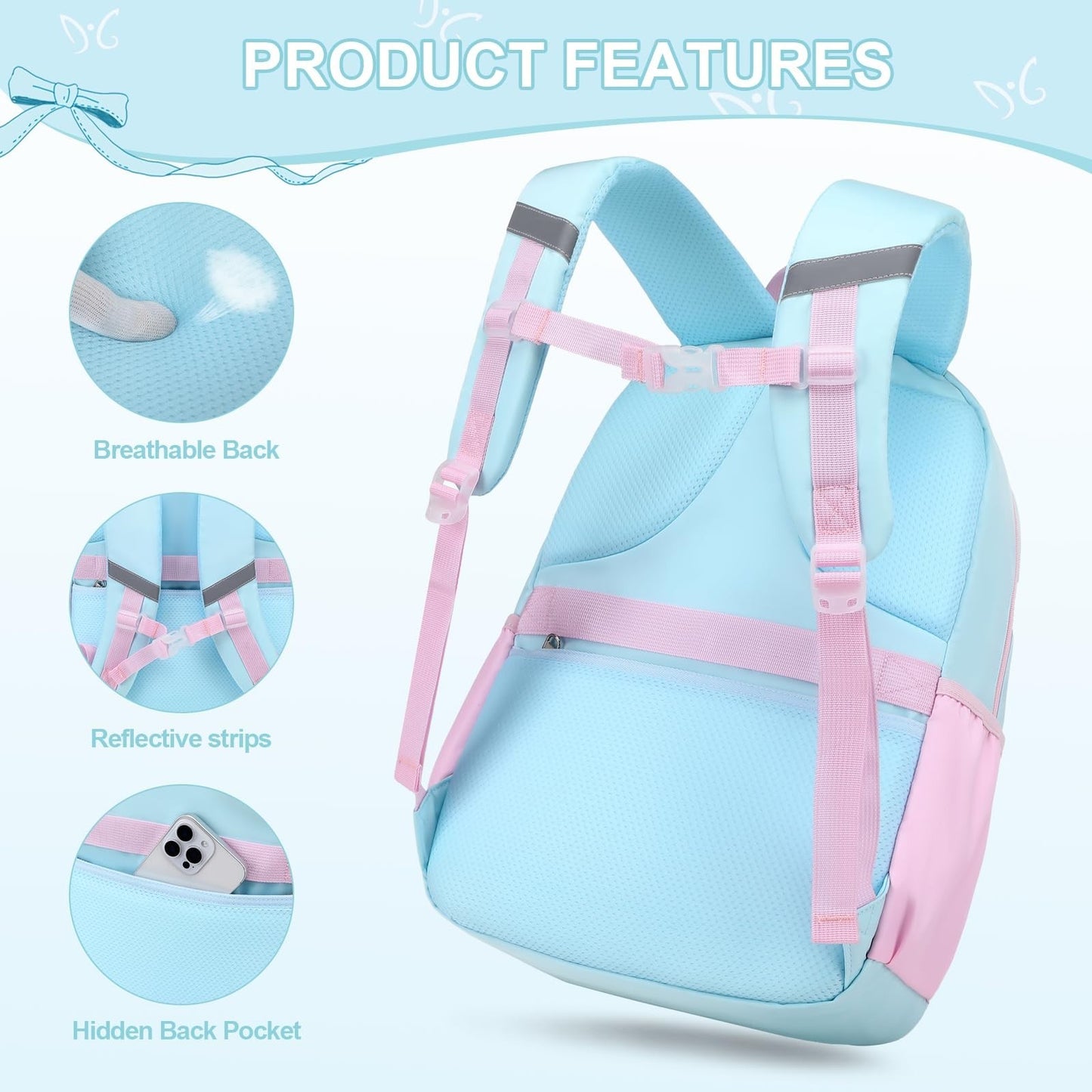 Cute Girls Backpack Set with Lunch Bag & Pencil Case   Stylish School Bag for Ki4