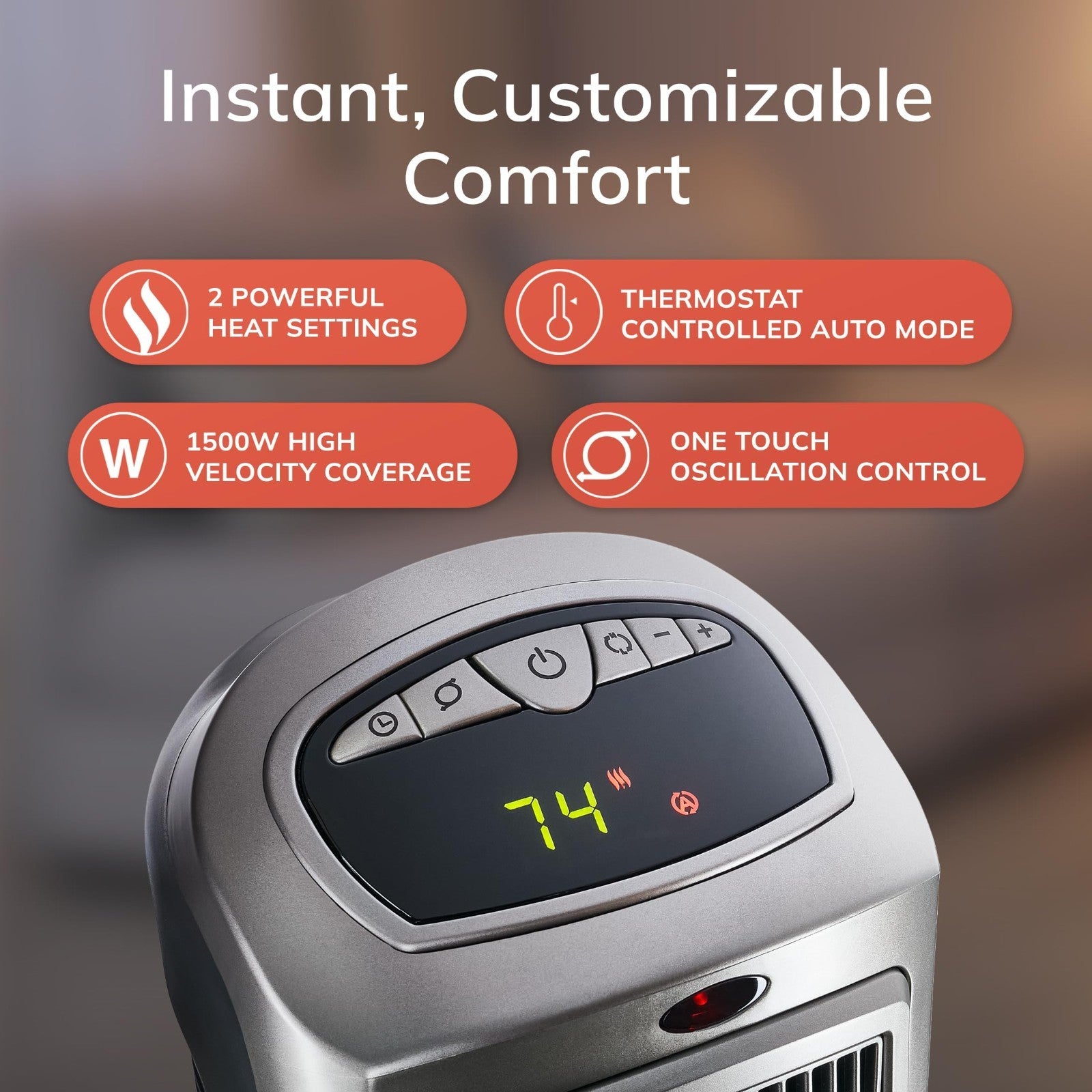 Digital Ceramic Tower Heater with Remote Control, Adjustable Thermostat, 1500W,4
