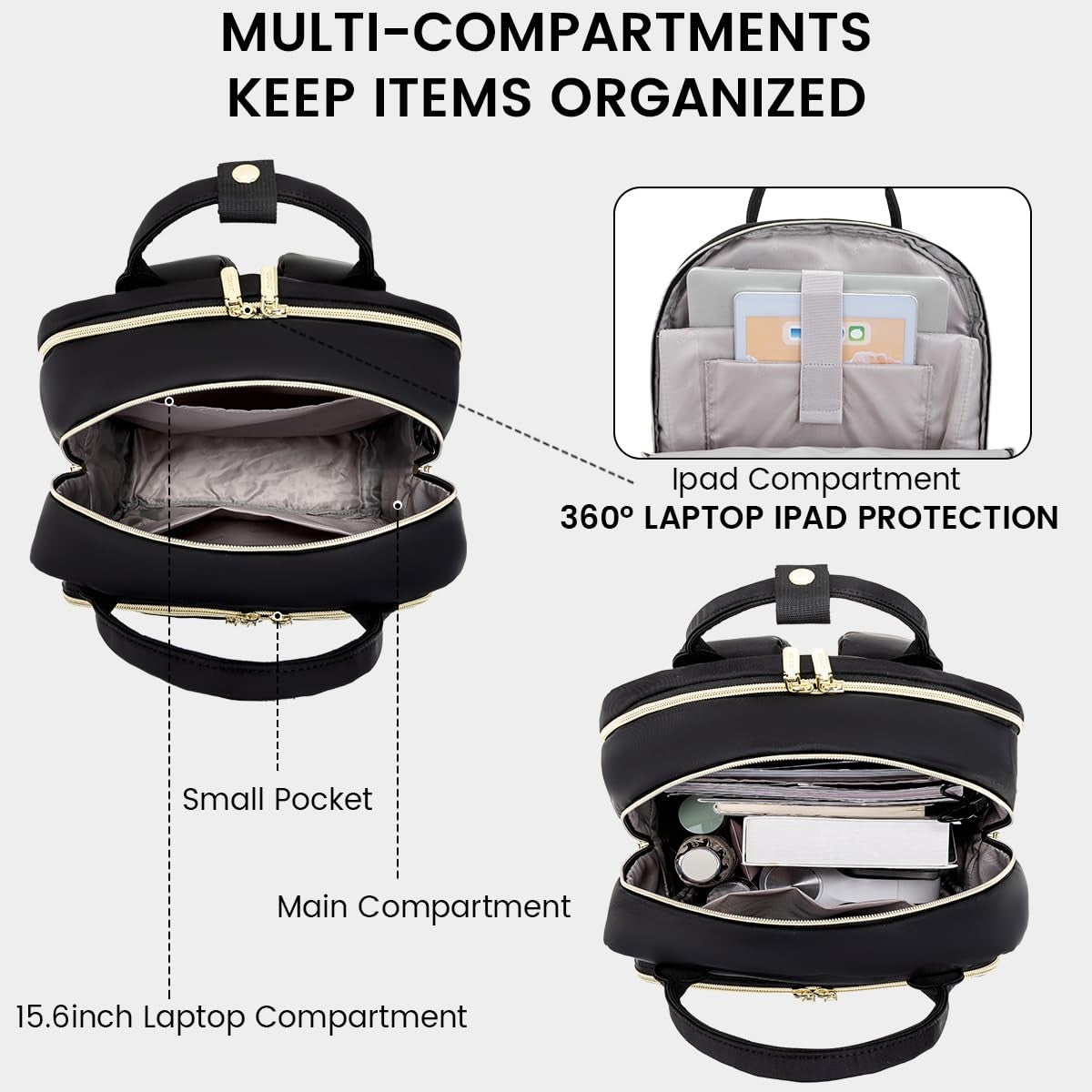 Stylish Water Resistant Laptop Backpack for Women, Travel Work Bag with USB Port6