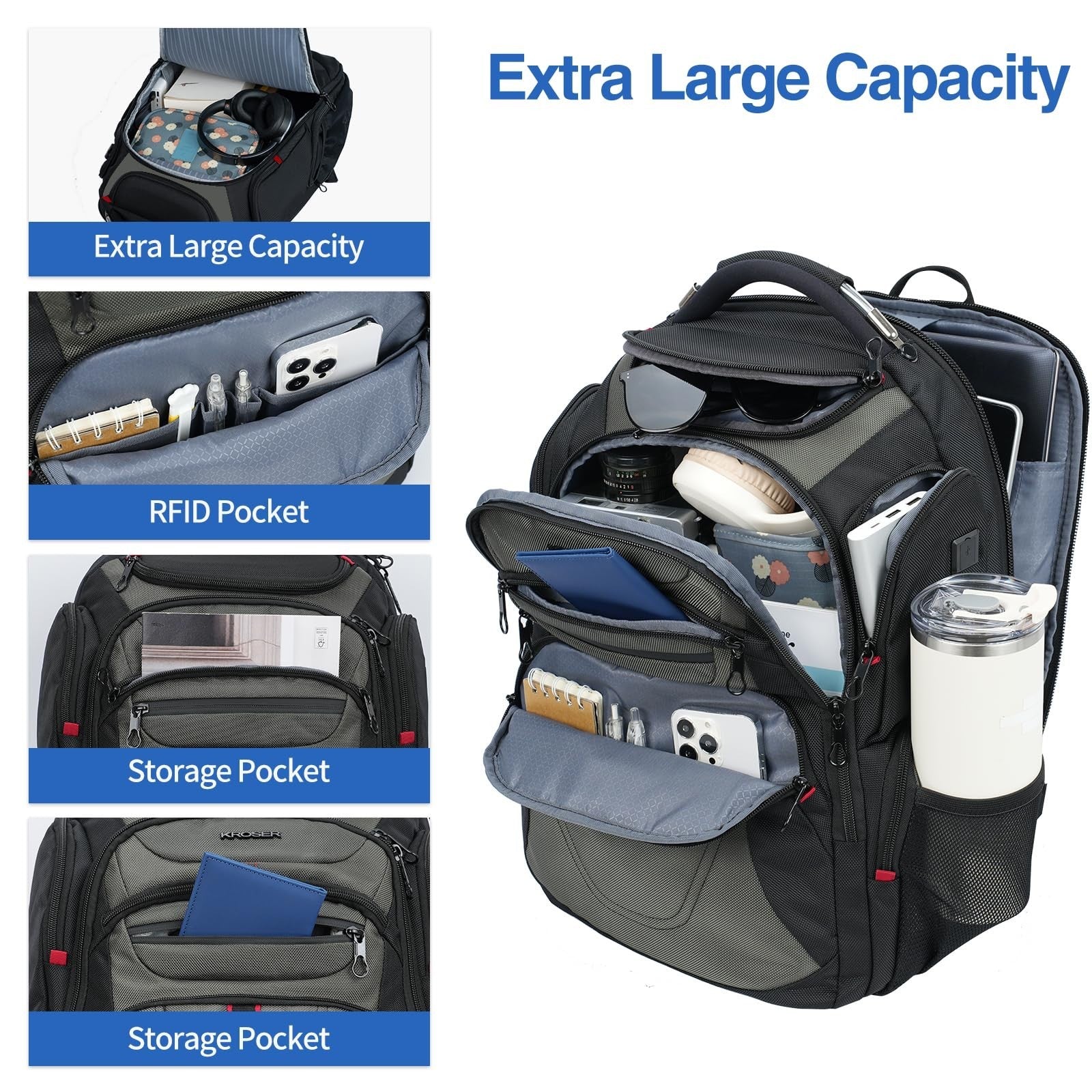 17.3 Inch Travel Laptop Backpack, XL Computer Bag for Men & Women, Durable & Sty3