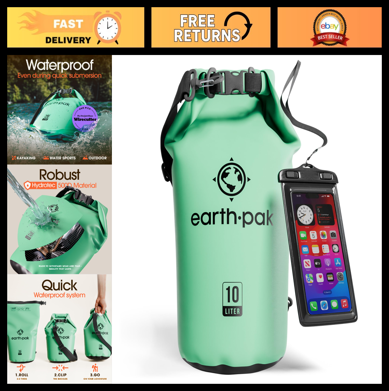 Waterproof Dry Bag Backpack   Roll Top Sack for Kayaking & Outdoor Gear with Pho0