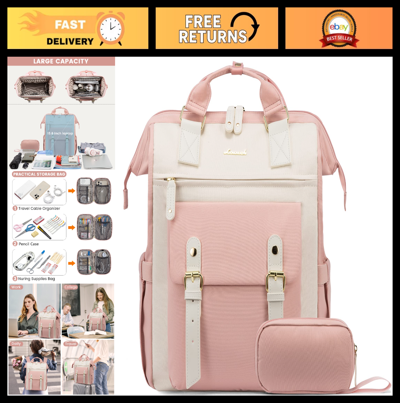 Stylish 15.6" Laptop Backpack for Women   Work, Travel, Teacher, Casual Daypack0