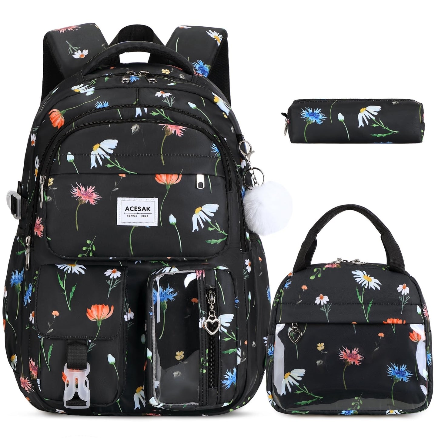 Stylish Girls Backpack with Lunch Bag & Pencil Pouch   Teen School Bookbag, Trav1