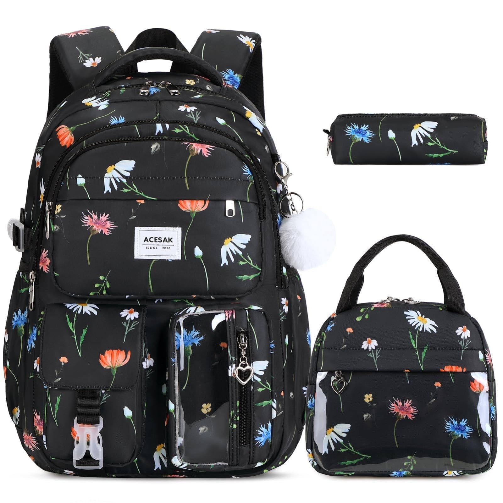 Stylish Girls Backpack with Lunch Bag & Pencil Pouch   Teen School Bookbag, Trav1