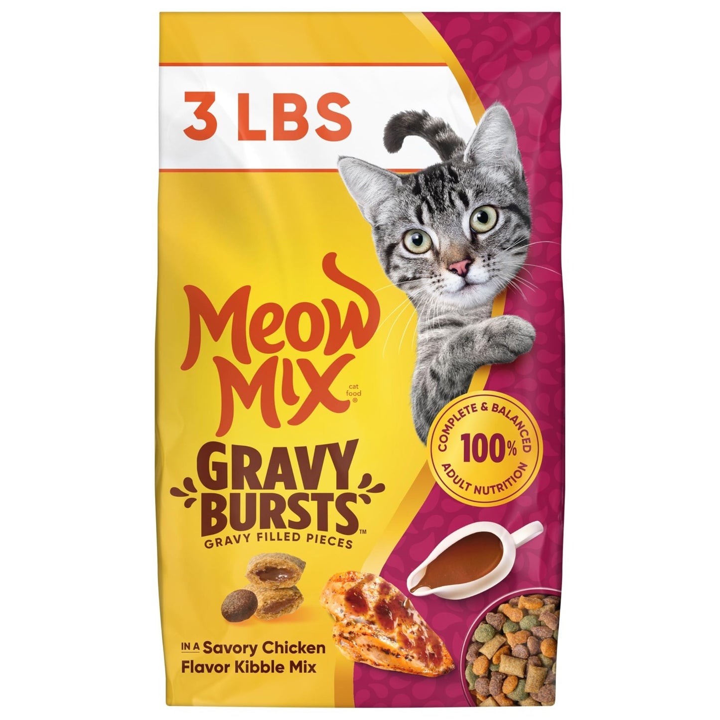Savory Gravy Bursts Dry Cat Food, 3 lb Bag   Flavorful & Nutritious for Cats1