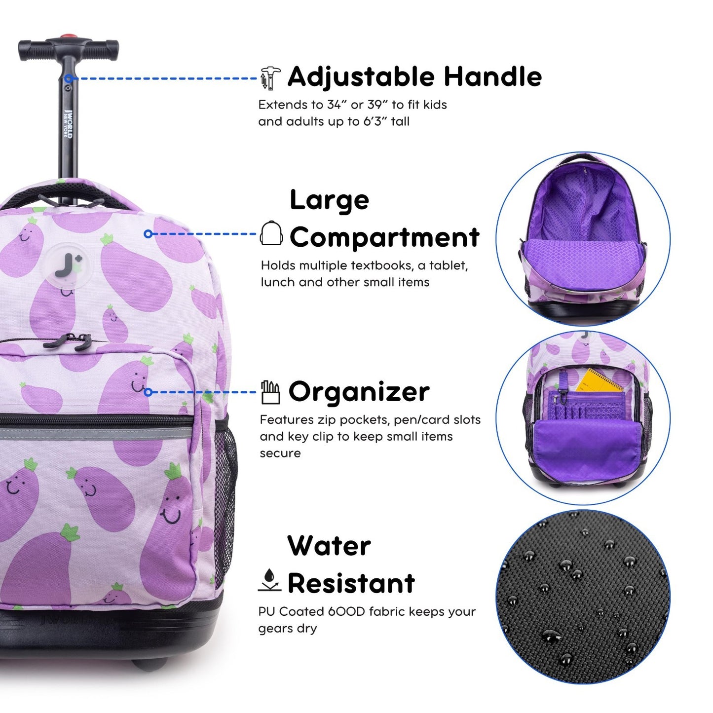 Kids Rolling Backpack with Wheels, 18" School Bookbag for Girls & Boys, Mr. Eggp5