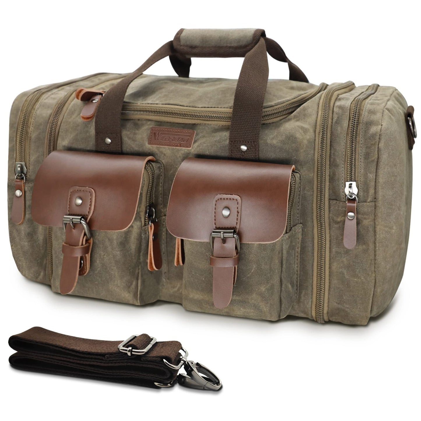 50L Waxed Canvas Duffle Bag   Waterproof Weekender Overnight Travel Tote1