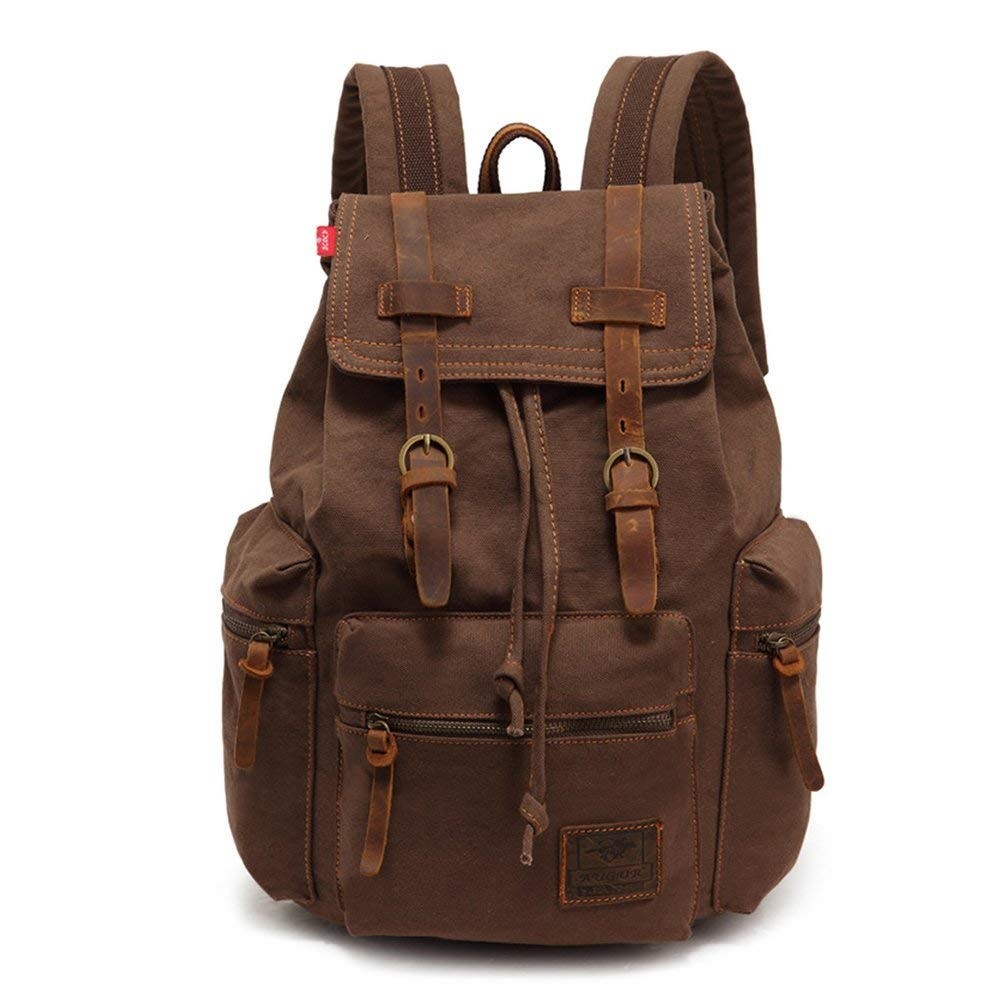 Vintage Canvas Backpack with Leather Trim, Padded Laptop Sleeve 12" 17", Travel1