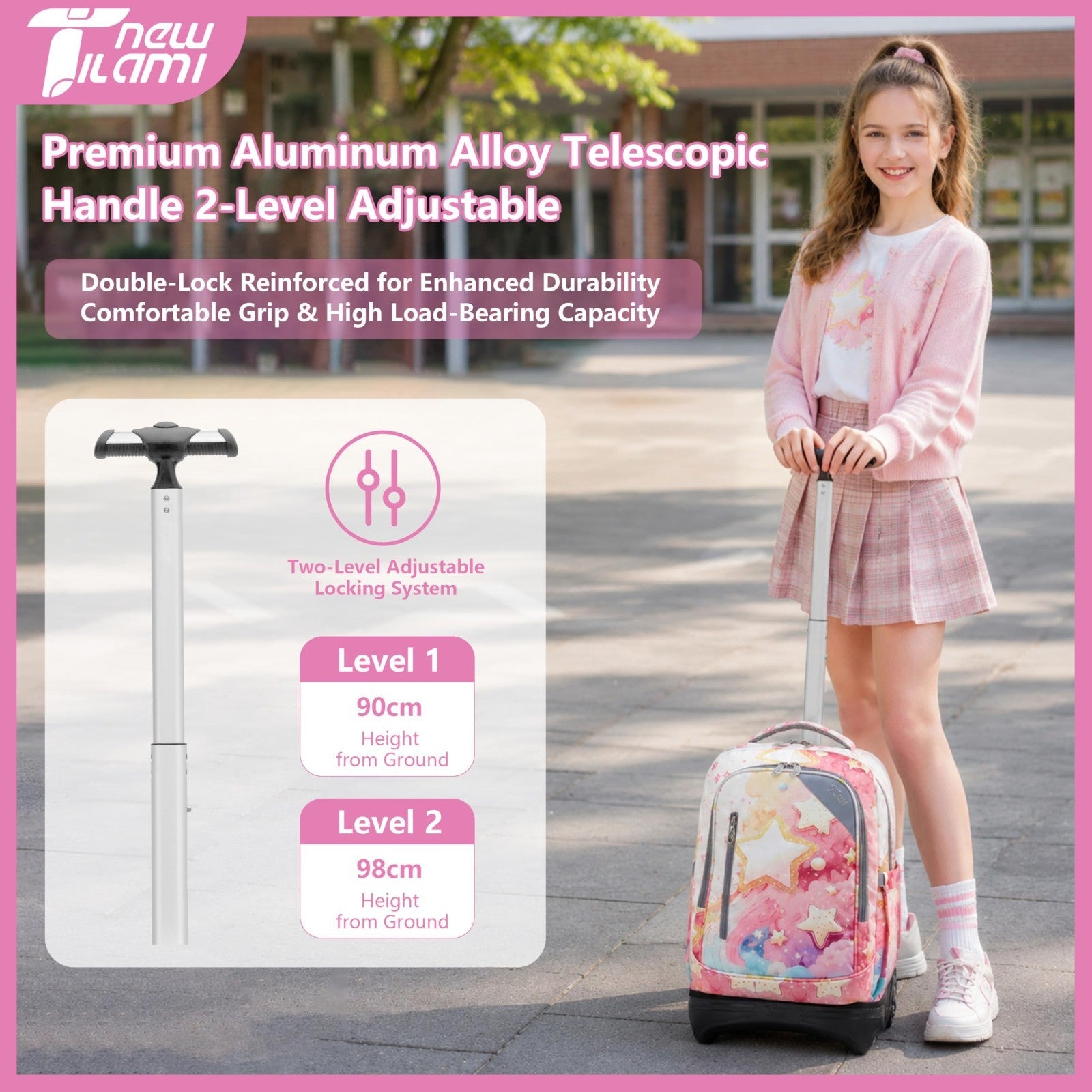 18 Inch Rolling Backpack with Lunch Bag for Kids, School Travel, Durable & Styli2
