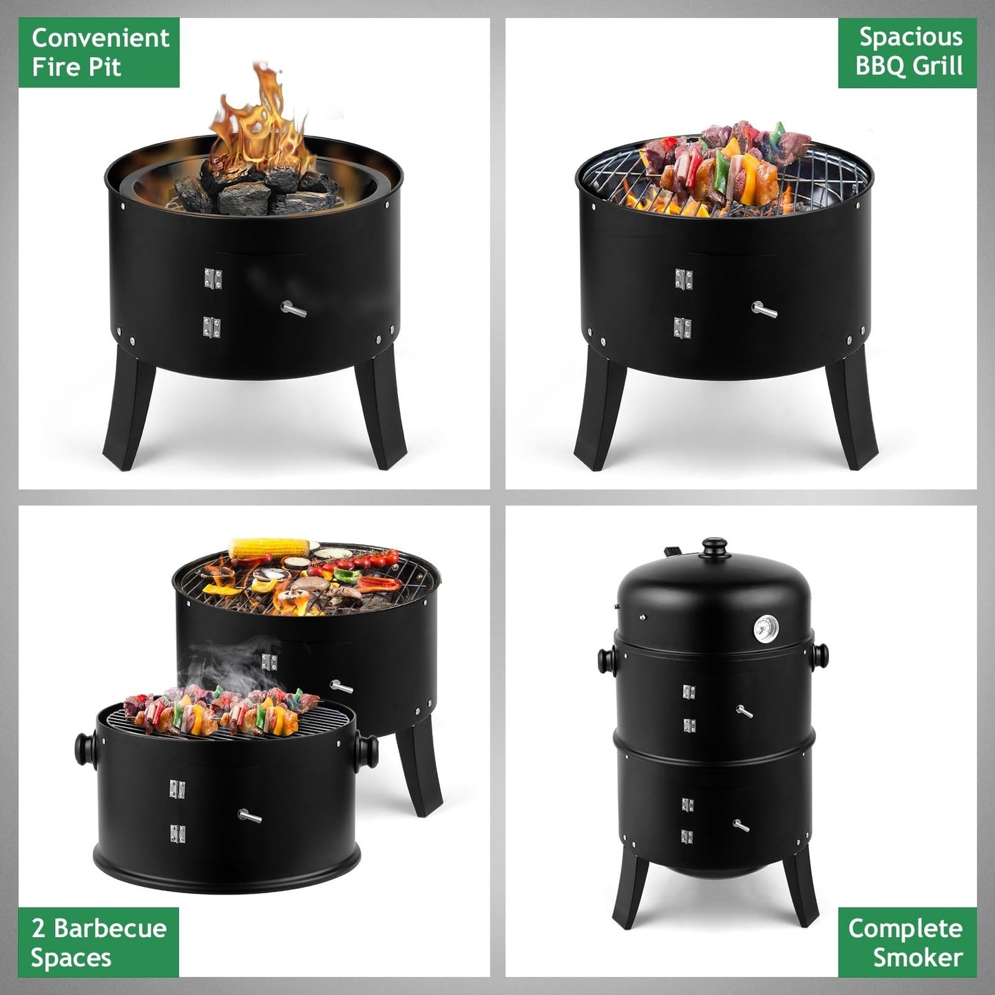 17 Inch Vertical Charcoal Smoker Grill - 3-in-1 Portable Outdoor Cooker with The4