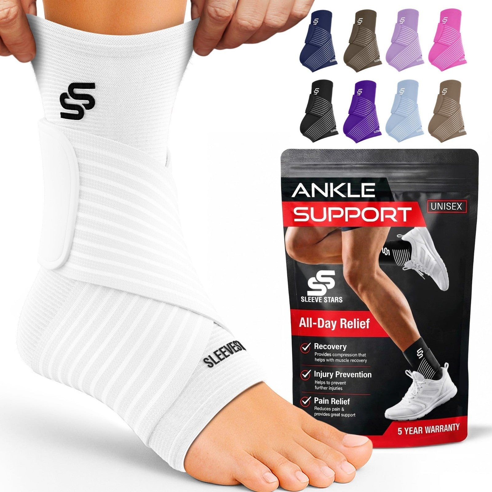 Ankle Brace Compression Sleeve for Sprains & Plantar Fasciitis Relief   Adjustab0