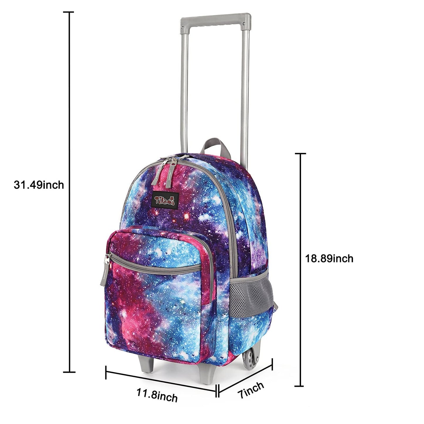 Wheeled Kids Rolling Backpack 18" with Lunch Bag, Double Handle, Galaxy Design6