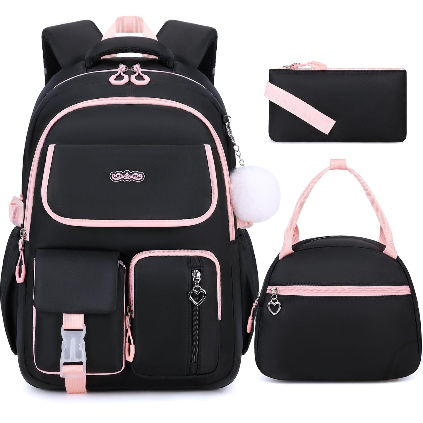 3PCS Girls School Backpack Set with Lunch Box & Pencil Pouch   Stylish & Durable1