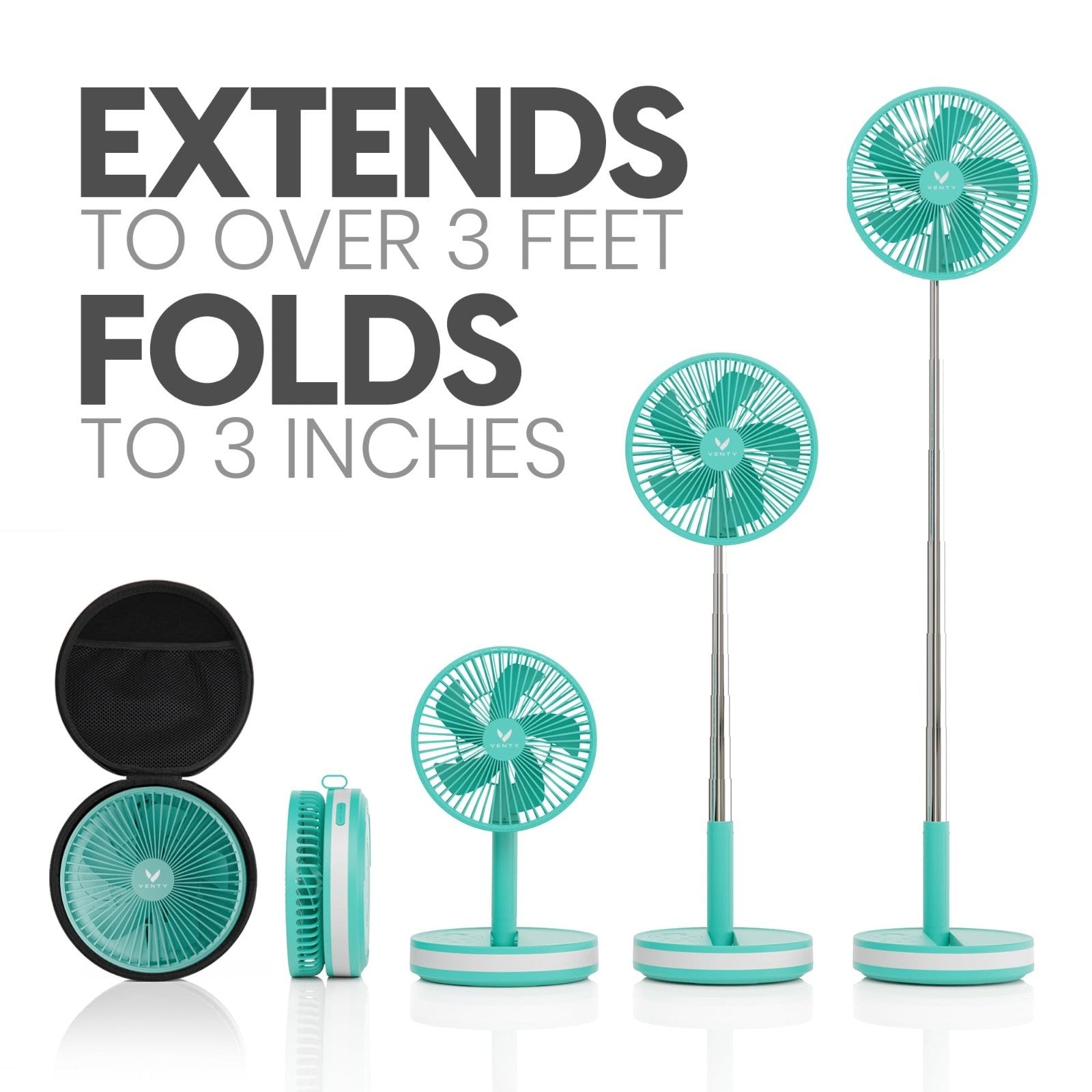 Portable Wireless Battery Operated Fan   4 Speeds, LED Light, Remote & Case   Tr1