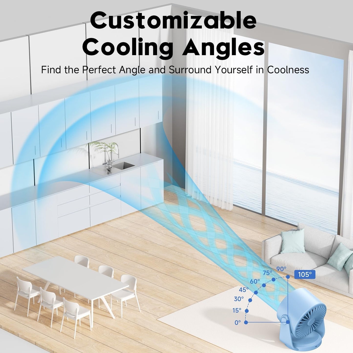 Turbo Table Desk Fan   100 Speed Digital Display, Low Noise, 105° Tilt, Recharge5