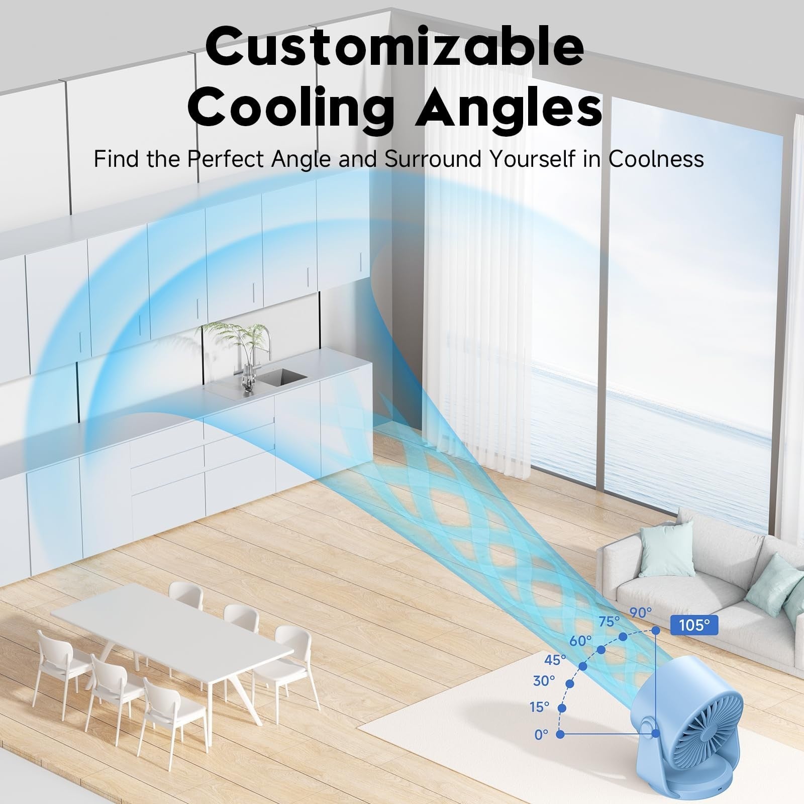 Turbo Table Desk Fan   100 Speed Digital Display, Low Noise, 105° Tilt, Recharge5