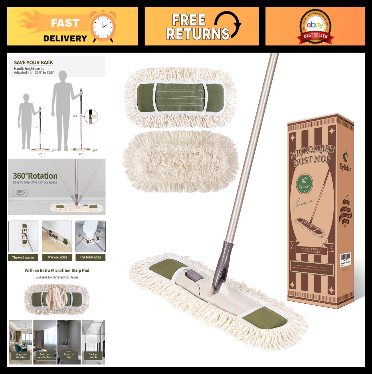 Microfiber Dust Mop with 2 Pads - Quick Swap for Home & Commercial Cleaning0