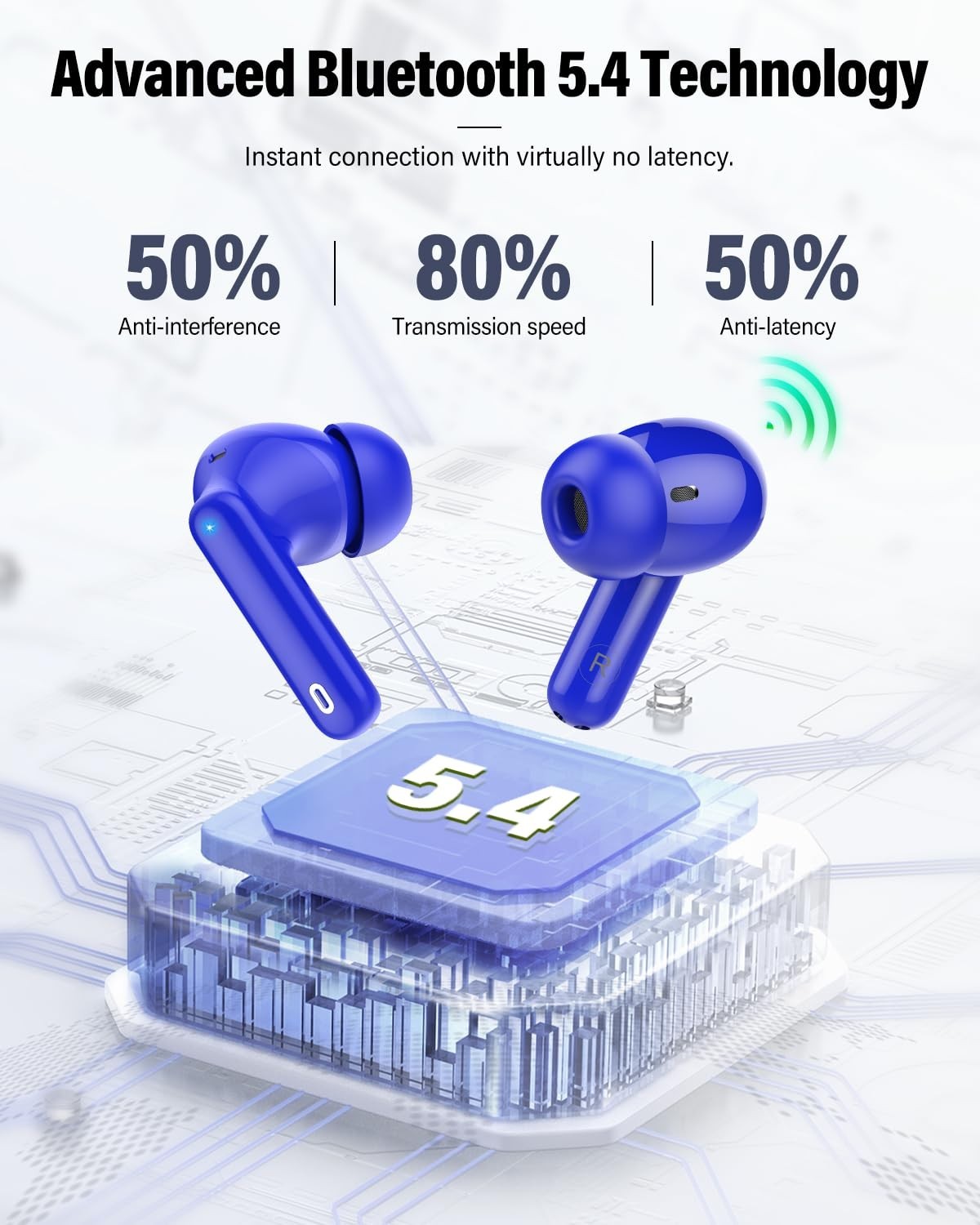 Wireless Bluetooth 5.4 Earbuds, Noise Cancelling, IP7 Waterproof, 36H Playtime,3
