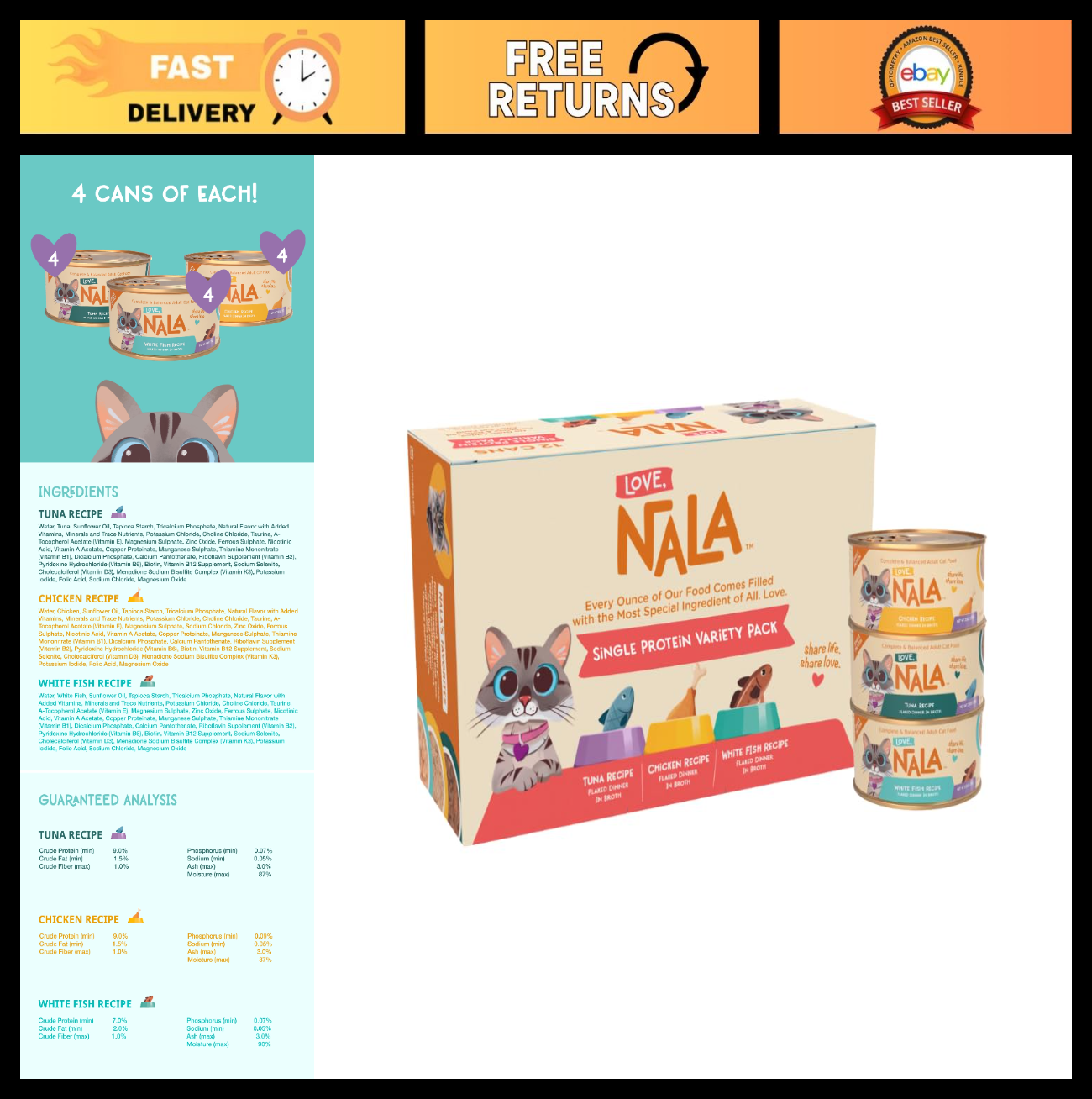 Single Protein Flaked Wet Cat Food Variety Pack - Chicken, Tuna, White Fish - Gr0