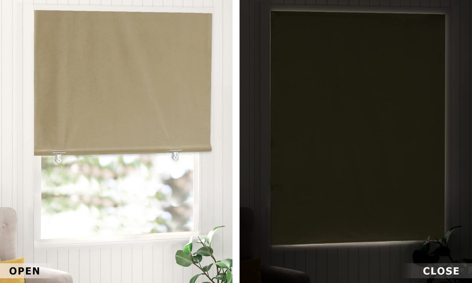 100% Blackout Roller Shades 36"x72" Beige | Cordless No Drill Thermal Insulation6