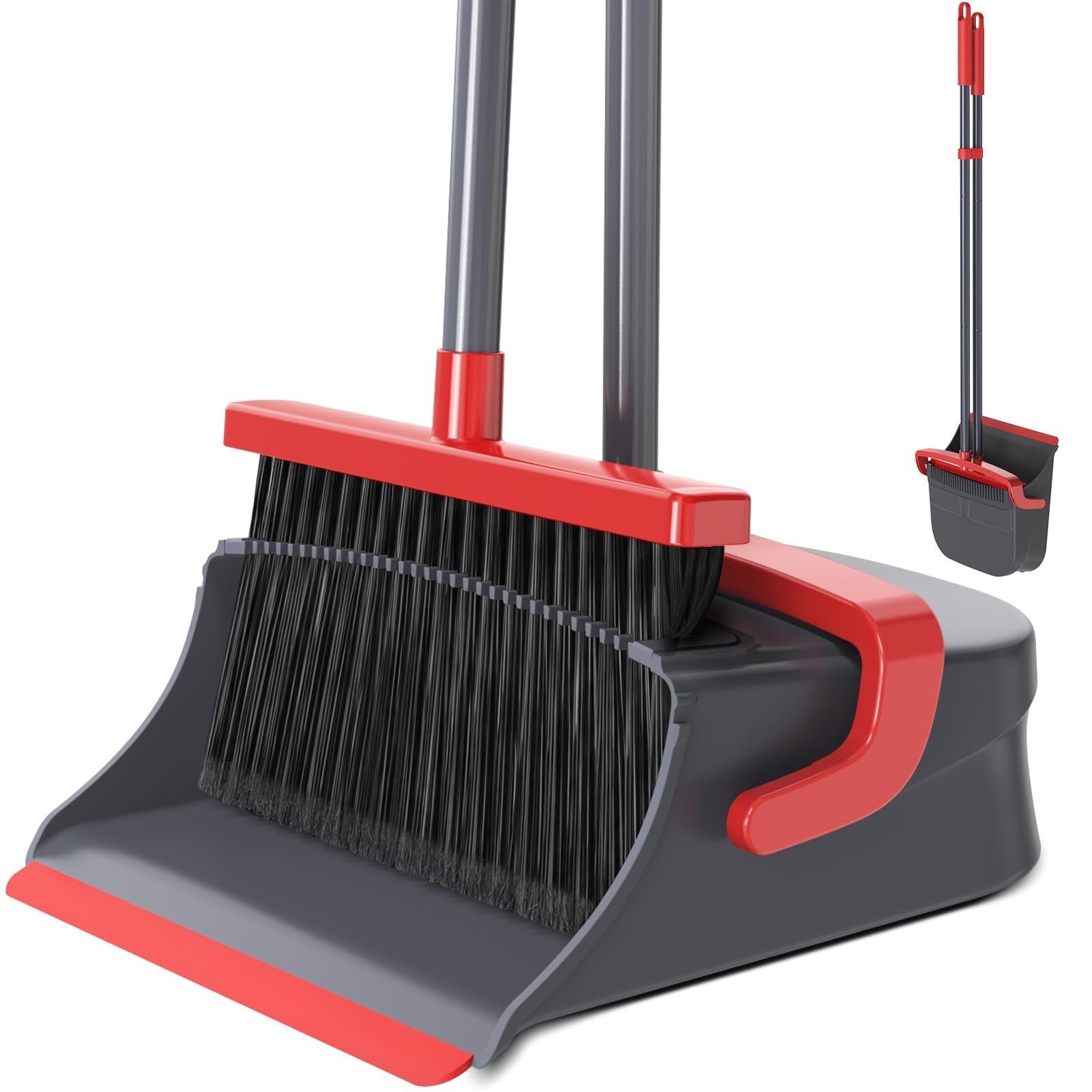 Pet Hair & Dust Cleanup Broom & Dustpan Set - Long Handle, Self-Cleaning, Indoor0