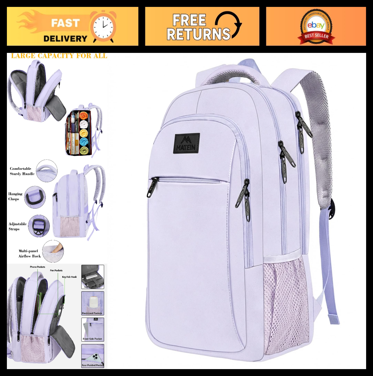 Cute Purple Laptop Backpack for Girls, 15.6 Inch College School Bag, Stylish & D0