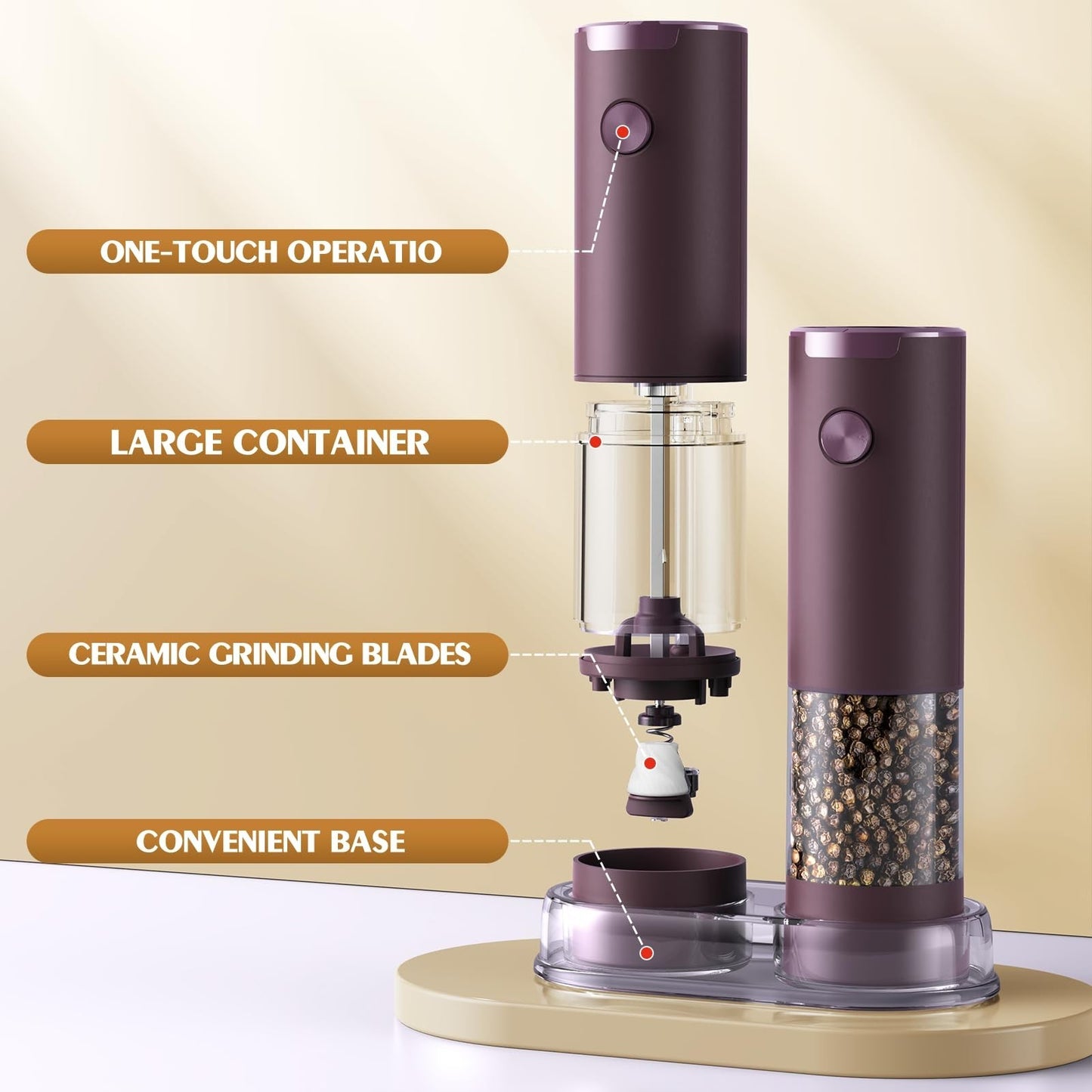 Automatic Electric Salt and Pepper Grinder Set   Adjustable Coarseness, LED, Lar6