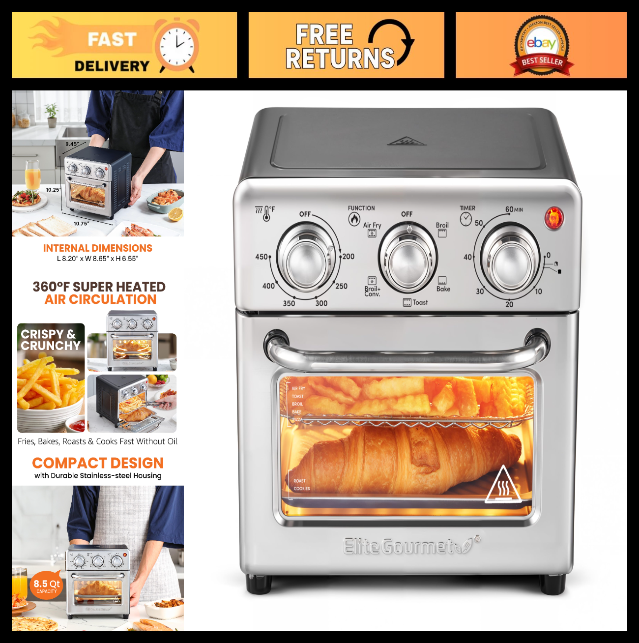 Compact 8.5Qt Air Fryer Oven - Mini Countertop Fryer with Adjustable Temp & Time0