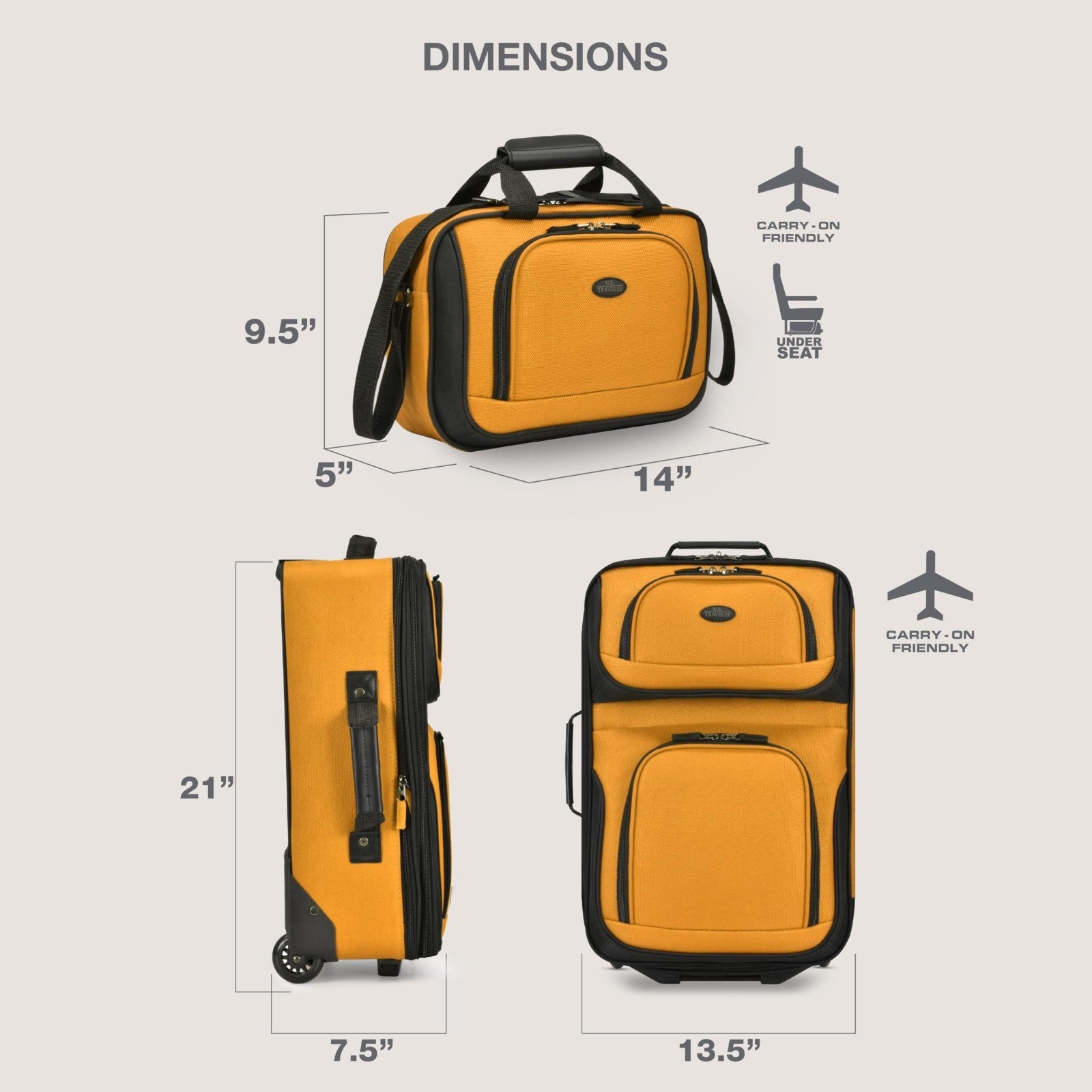 Lightweight Softside Rolling Carry-On Suitcase, 2-Wheel Travel Luggage Set, Oran4