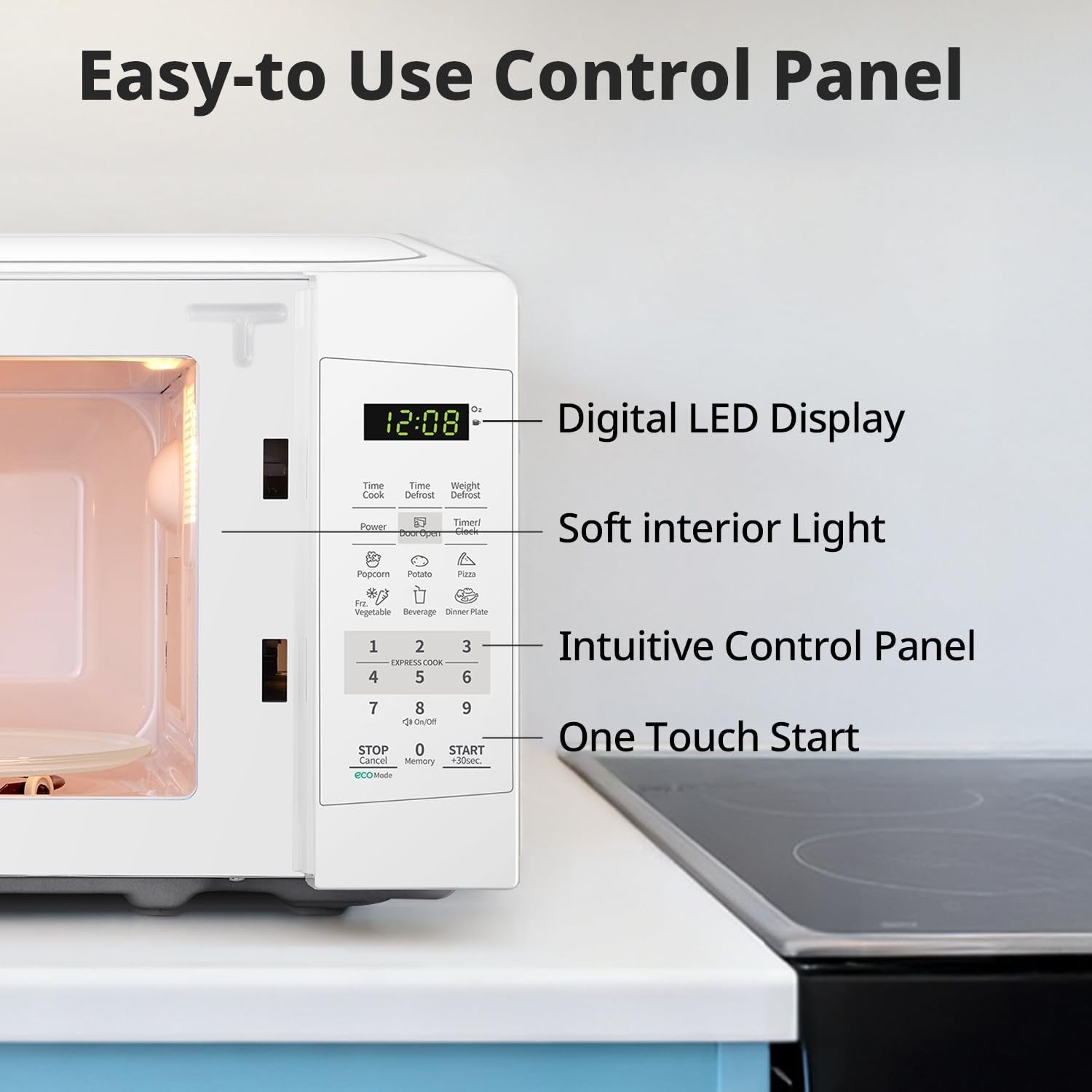 Compact Countertop Microwave Oven 0.7 Cu.Ft 700W Pearl White, ECO Mode, Child Lo6