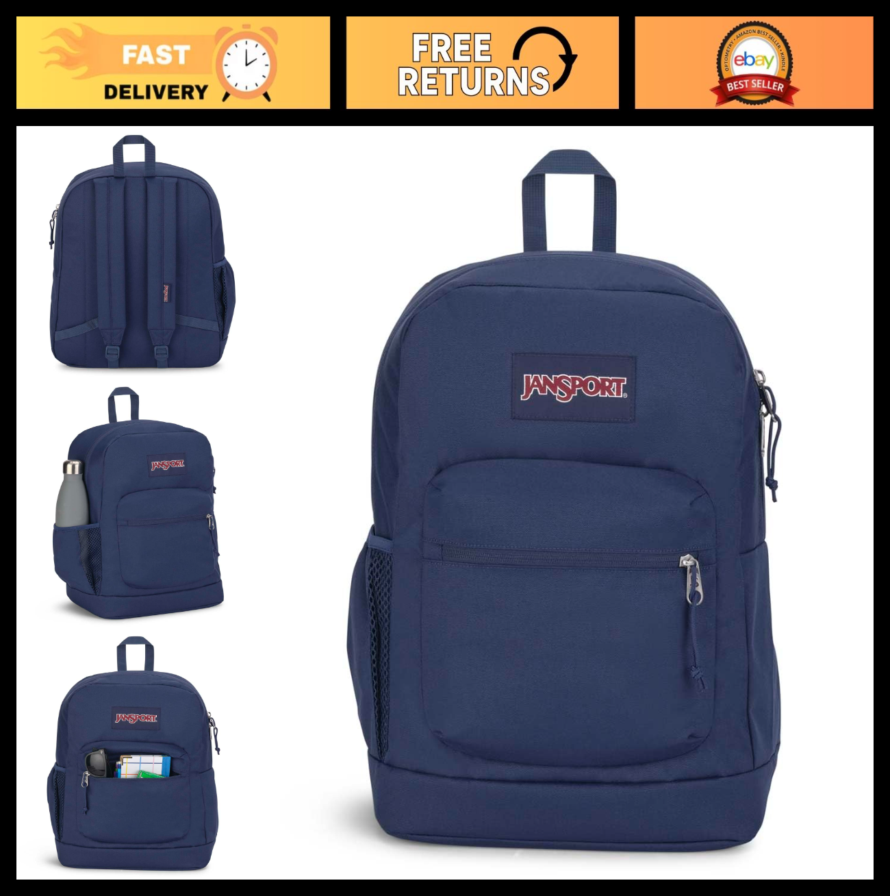26L Navy Cross Town Plus Backpack, Durable School Bag, Travel Rucksack, Unisex0
