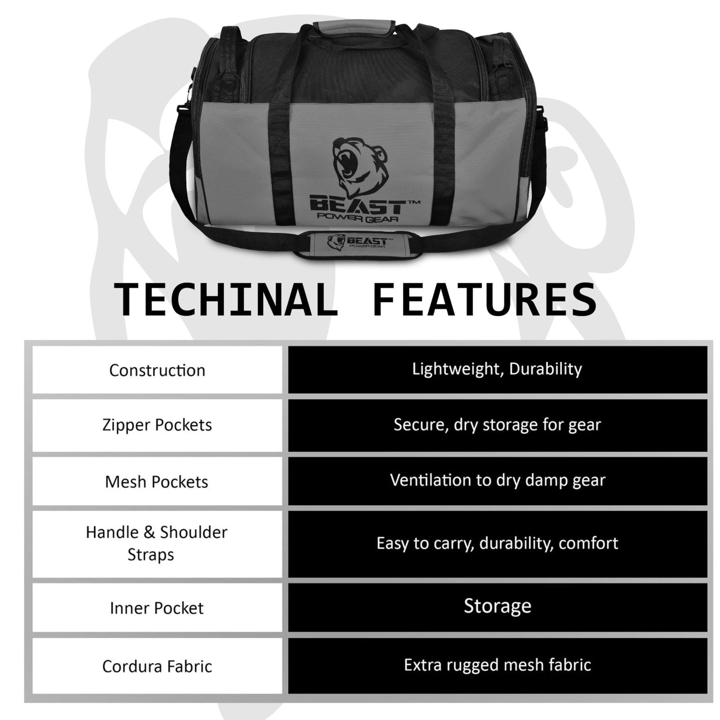 Versatile Gym Duffle Bag - Gray/Black | Workout, Boxing, MMA, Sports, Shoes Comp4