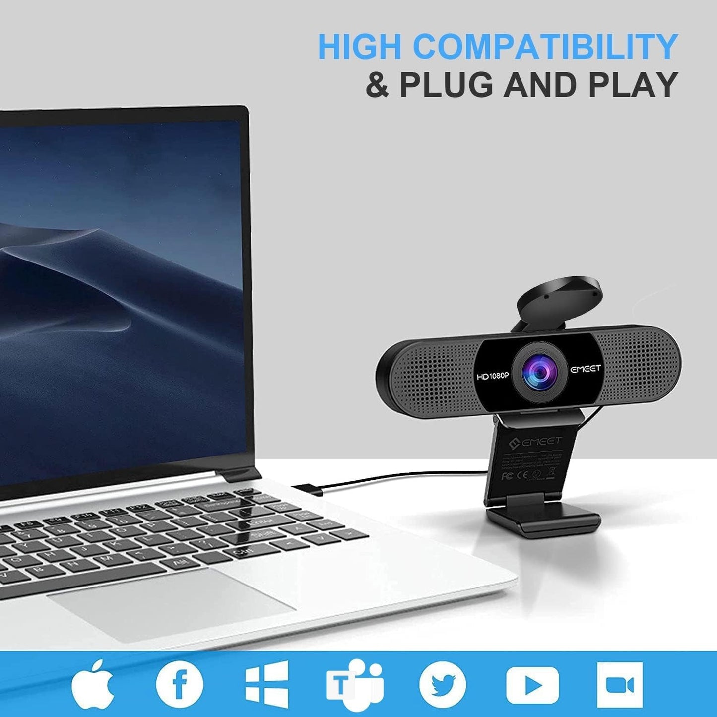 1080P Webcam with Microphone, 90°FOV USB Streaming Camera for Zoom/Teams/YouTube6