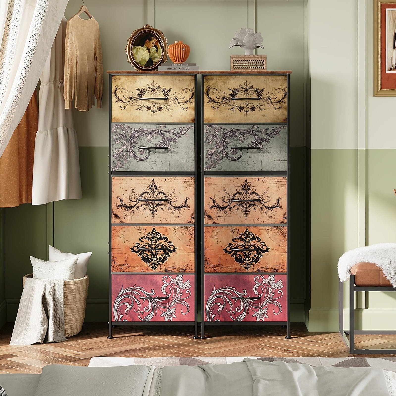 Tall 5-Drawer Dresser for Bedroom, Vertical Fabric Storage Chest, Space-Saving D7