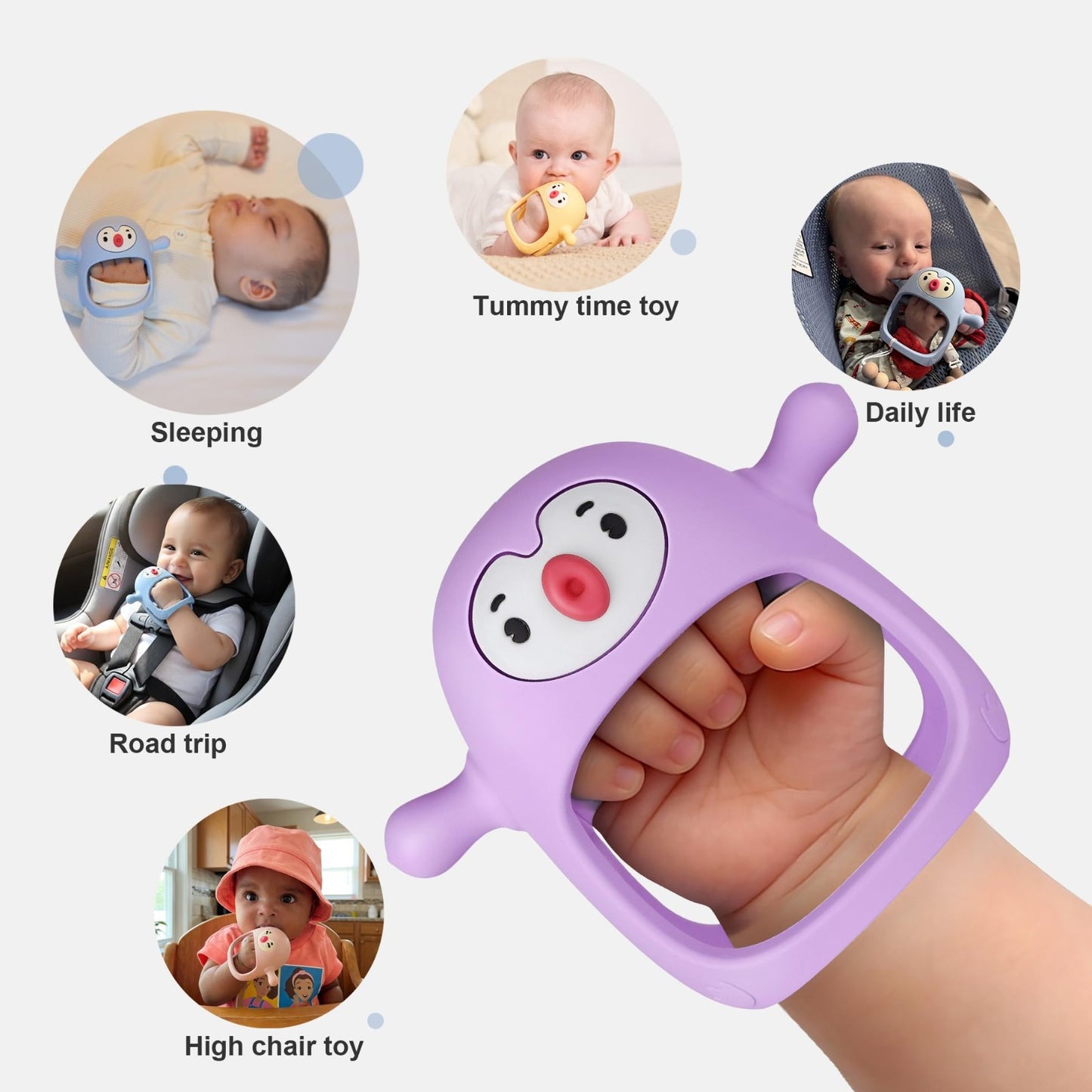 Silicone Baby Teething Toys, Soft Hand Teether for Infants 0 6 Months, Light Pur4