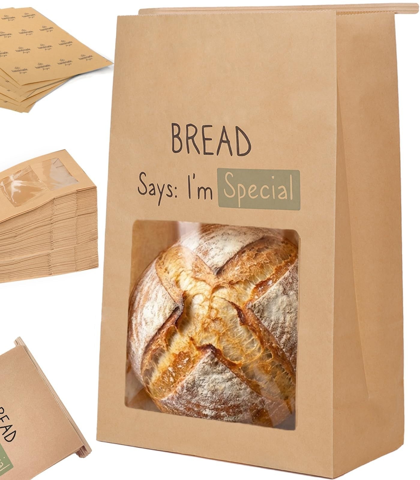 100PCS Kraft Bread Bags with Large Window - Perfect for Bakery & Homemade Loaves1
