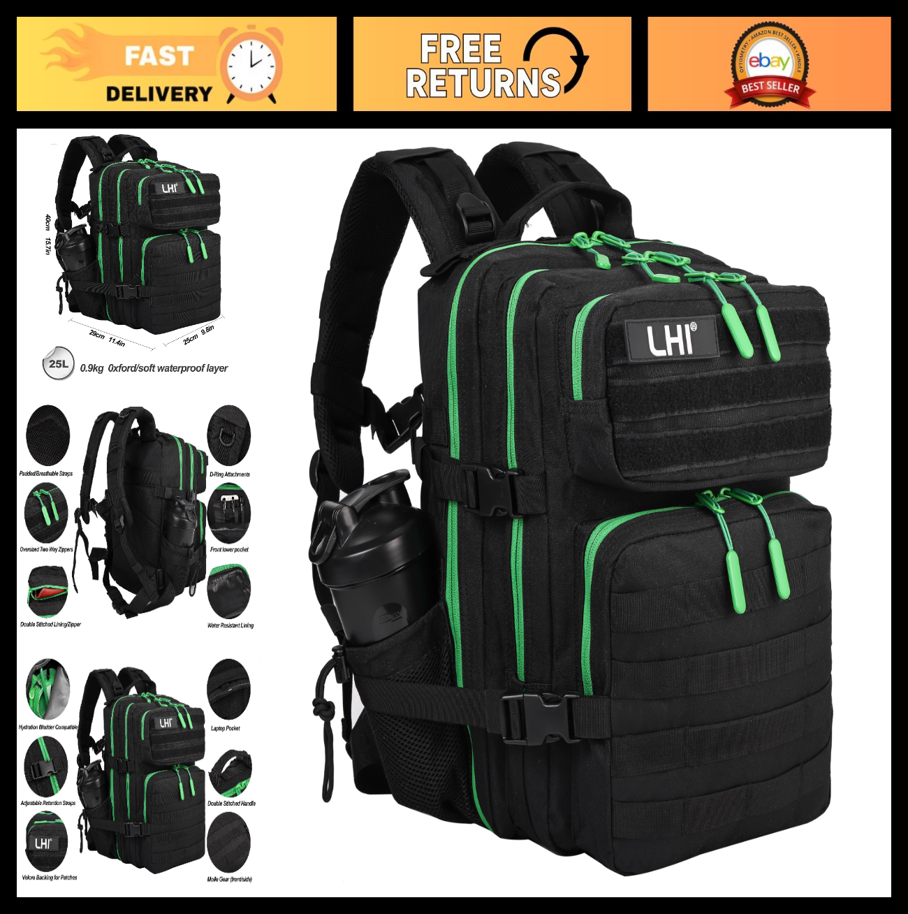 Tactical Military Backpack 25L/35L   Army Assault Pack, Small Rucksack with Bott0