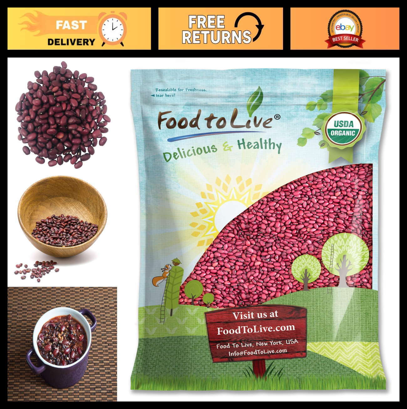 Organic Small Red Chili Beans - 10 lbs, Non-GMO, Vegan, Kosher, Bulk Dry Beans0