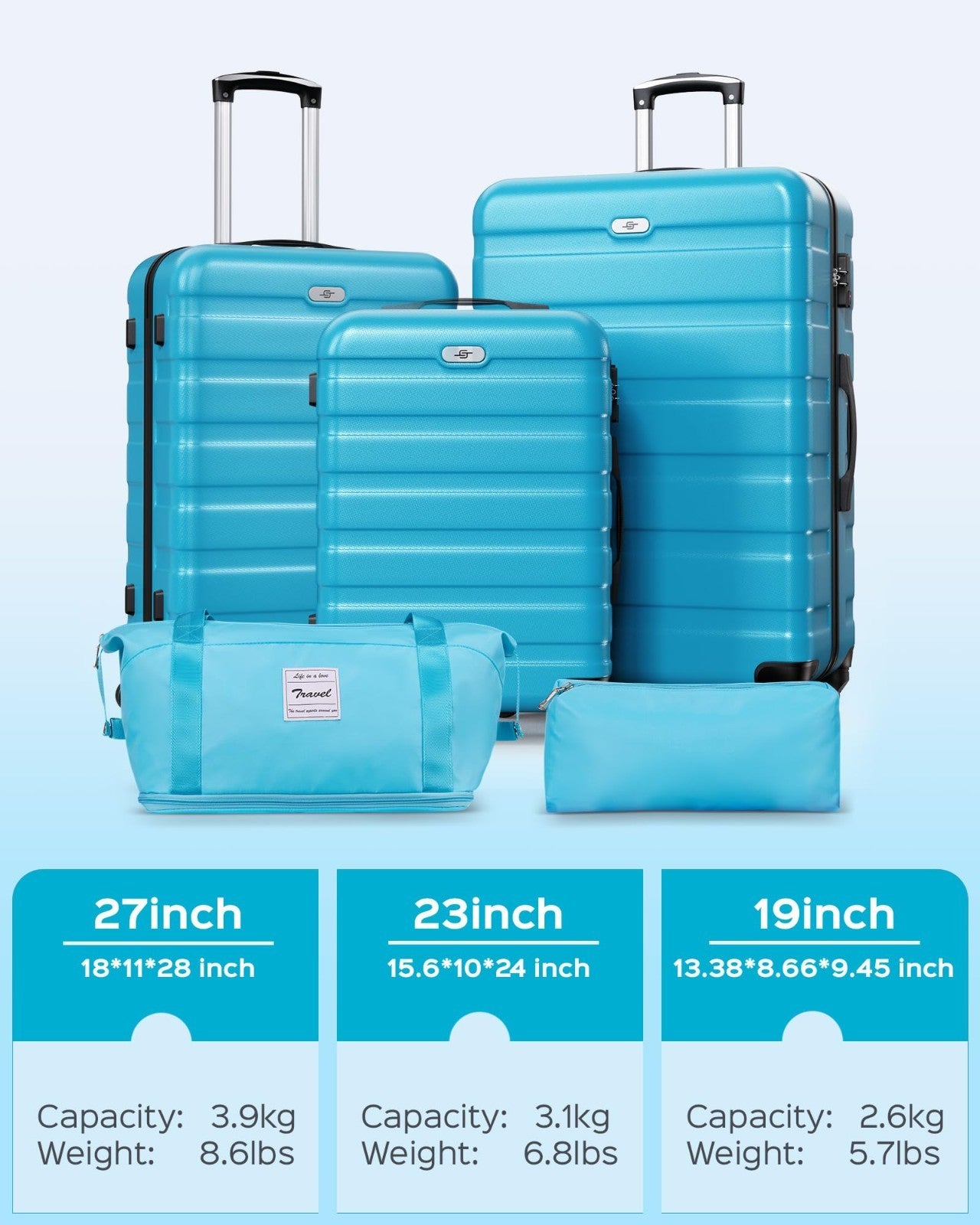 5-Piece Hardshell Luggage Set with Spinner Wheels, TSA Lock, Lightweight Carry-O3