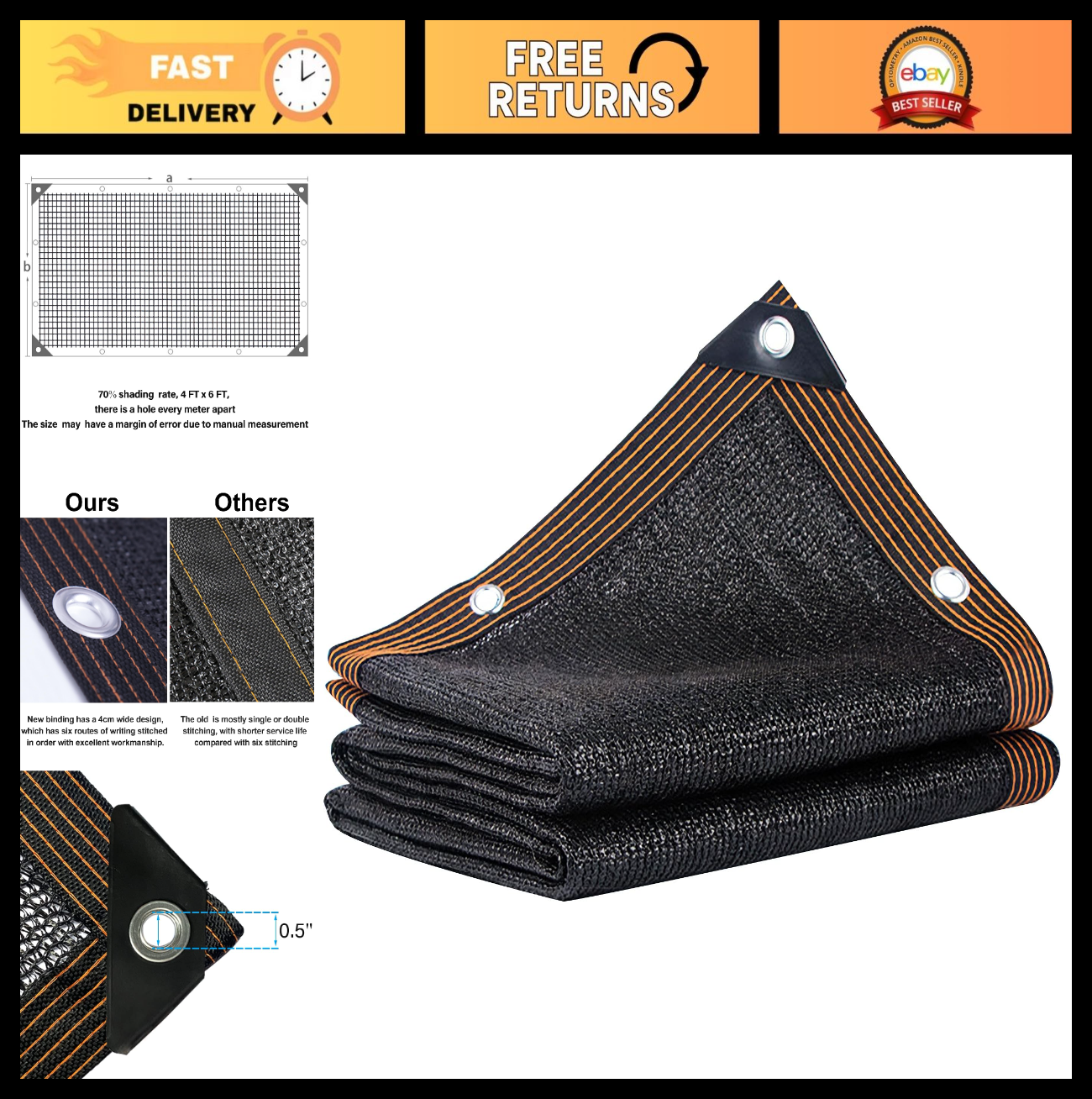 70% Shade Cloth for Garden - 4x6 FT Breathable Mesh Tarp for Plants, Sun Shade C0
