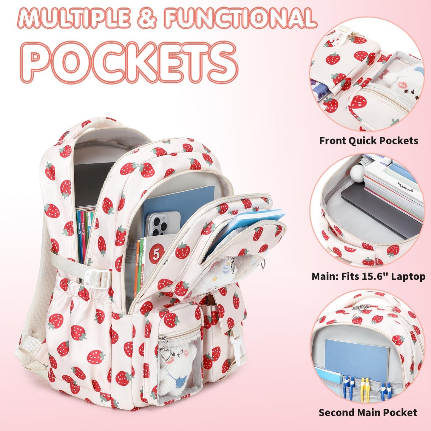 4PCS Girls Backpack Set with Lunch Box & Pencil Case, Stylish School Bag for Kid2