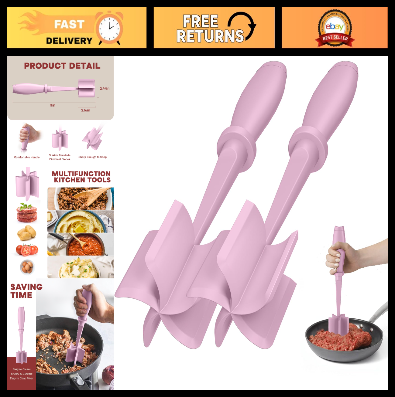 2 Pack Meat Chopper & Hamburger Smasher   Heat Resistant, Non Stick, Dishwasher0