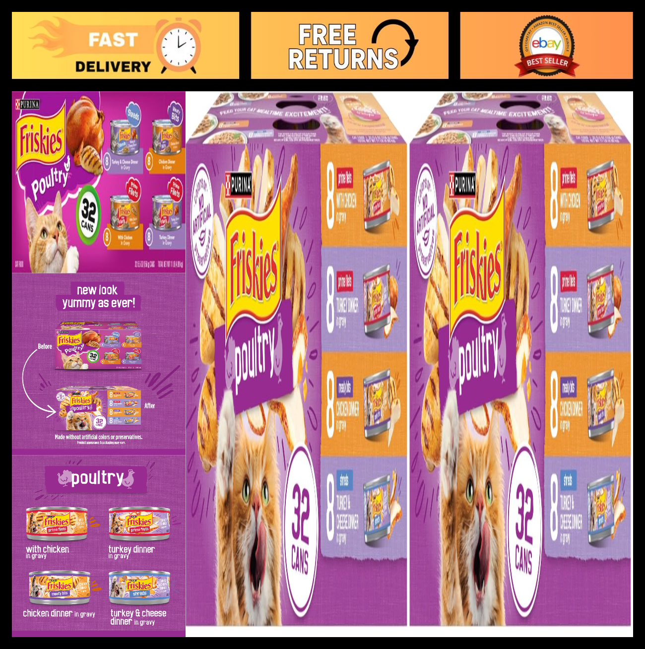 Variety Pack Wet Cat Food   Poultry Shreds, Meaty Bits & Prime Filets   64 Cans0
