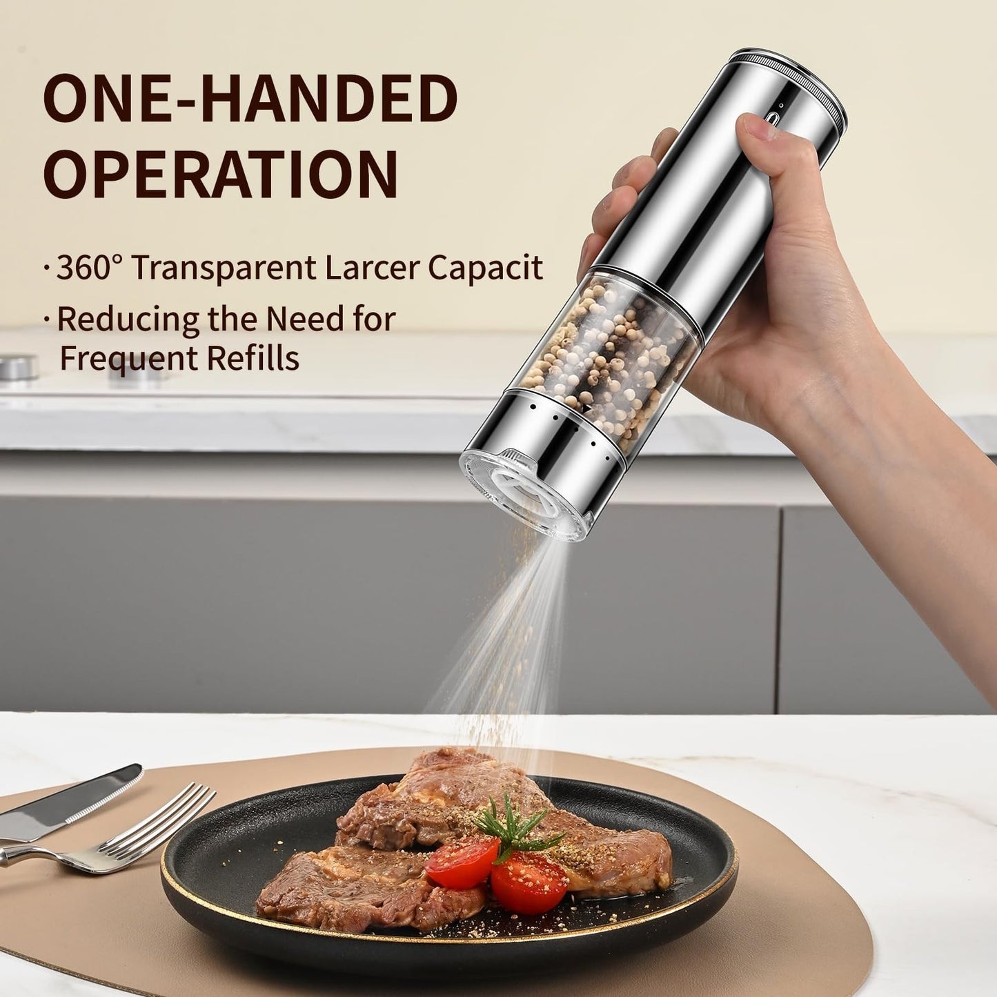 Electric Rechargeable Salt & Pepper Grinder Set   Automatic, Adjustable Coarsene5